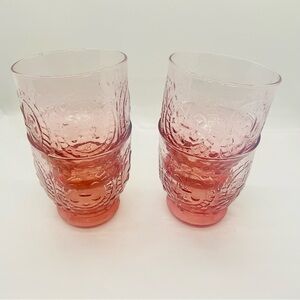 April Cornell Silvestri Pink Fleur de Lis 4 Pressed Glass Tumblers- 16 Ounces